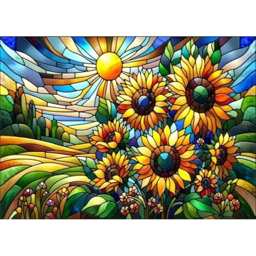 Sonnenblumen Landschaft DIY 5D Diamond Painting,Diamant Malerei für Haus Dekoration,Wohnzimmer Schlafzimmer Büro Eingang Dekoratio,Diamond Painting Set für Erwachsene und Kinder-Round Drill,90x120cm von Januave