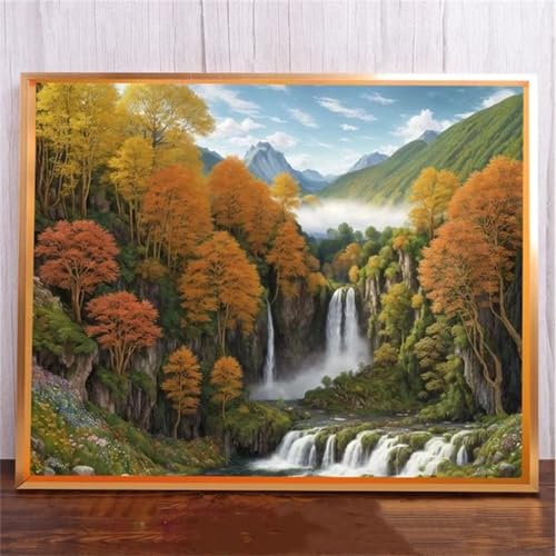 Wasserfall Landschaft DIY 5D Diamond Painting,Diamant Malerei für Haus Dekoration,Wohnzimmer Schlafzimmer Büro Eingang Dekoratio,Diamond Painting Set für Erwachsene und Kinder-Square Drill,40x70cm von Januave