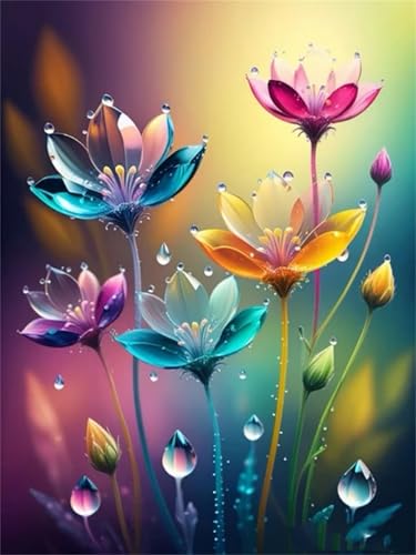 Wassertropfen Blumen DIY 5D Diamond Painting,Diamant Malerei für Haus Dekoration,Wohnzimmer Schlafzimmer Büro Eingang Dekoratio,Diamond Painting Set für Erwachsene und Kinder-Round Drill,20x50cm von Januave