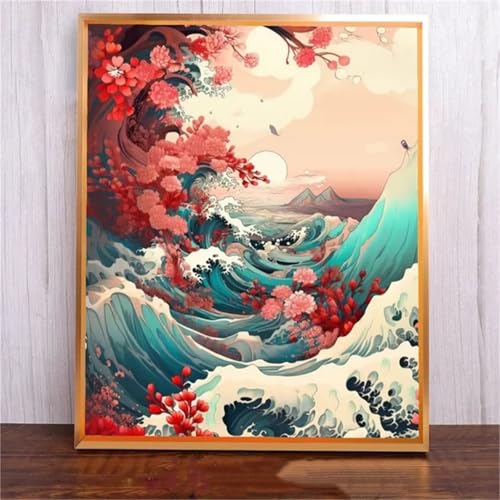 Waves Flower Landschaft DIY 5D Diamond Painting,Diamant Malerei für Haus Dekoration,Wohnzimmer Schlafzimmer Büro Eingang Dekoratio,Diamond Painting Set für Erwachsene und Kinder-Round Drill,20x50cm von Januave