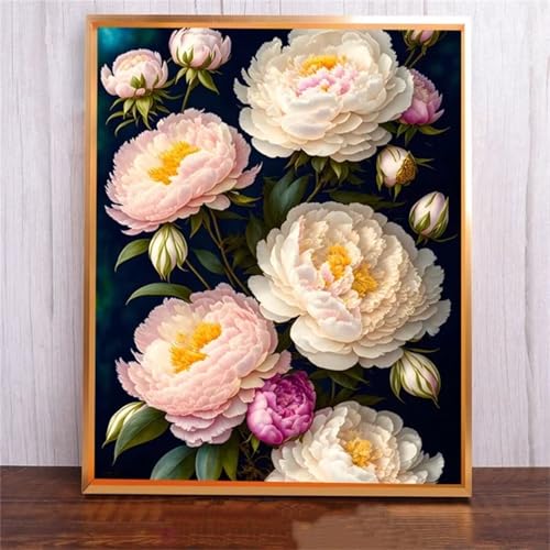 WeißE Pfingstrosen DIY 5D Diamond Painting,Diamant Malerei für Haus Dekoration,Wohnzimmer Schlafzimmer Büro Eingang Dekoratio,Diamond Painting Set für Erwachsene und Kinder-Round Drill,100x130cm von Januave