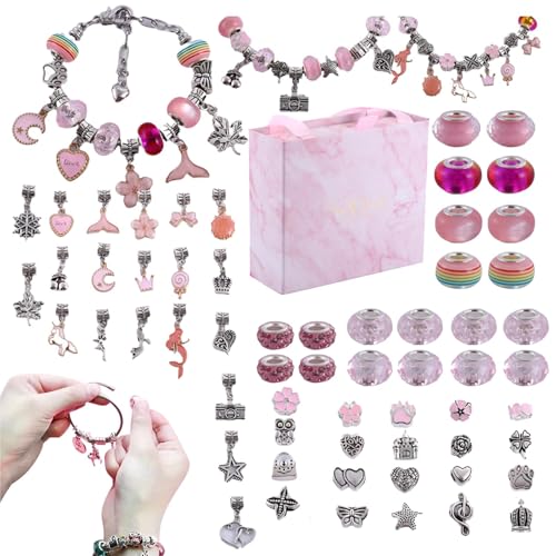 Bastelset für Kinderschmuck, Bastelset für Kinderarmbänder - Buntes Schmuckarmband-Schnurmacher-Set, Perlenherstellungs-Set - Kreatives Perlen-Bastelset für Kinder, Schmuck-Perlenset für Kinder und Ju von Janurium