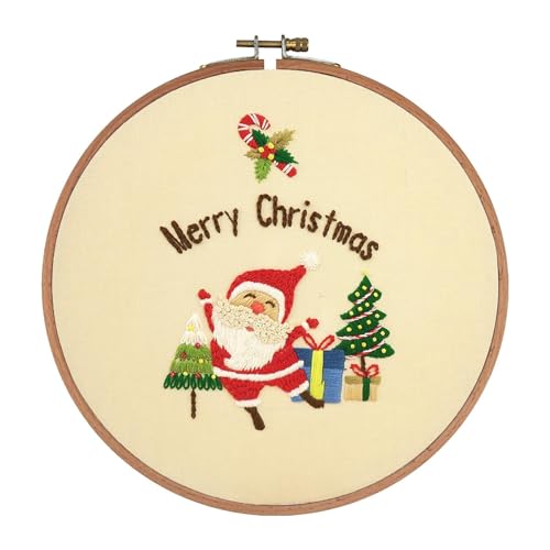 Stickset für Anfänger,Stickset für Anfänger - 7,87 in Weihnachts-Nadelspitzen-Sets, gestempeltes Stickset mit Weihnachtsmann und Elch - Sticksets zum Thema Weihnachten, Stickset mit Weihnachtsornament von Janurium