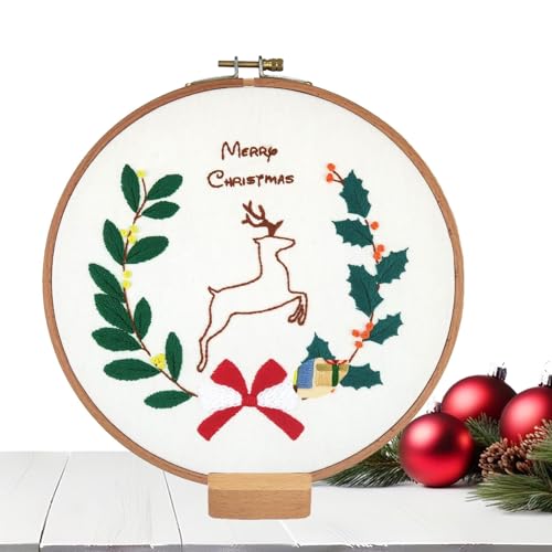 Weihnachts-Stickset, Stickset für Anfänger | 7,87 in Weihnachts-Nadelspitzen-Sets, gestempeltes Stickset mit Weihnachtsmann und Elch | Sticksets zum Thema Weihnachten, Stickset mit Weihnachtsornamente von Janurium