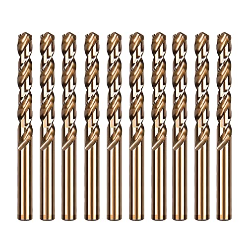 6,5 mm Kobaltbohrer, M35 HSS Gold Kobaltmetall Jobber Länge Spiralbohrer-Set, Bohrer für Hartmetall, Edelstahl, Gusseisen (1/4 Zoll (10 Stück)) von Janzoom