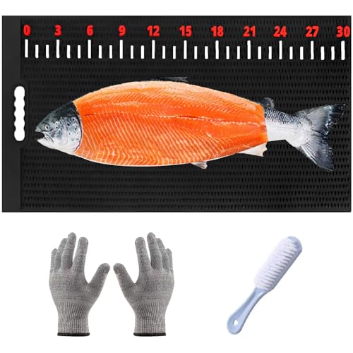 Fischfilet-Matte, extra groß, rutschfest, mit Messaufkleber, tragbares Silikon-Fischfilet-Schneidebrett, Fischschneidebrett mit schnittfesten Handschuhen und Reinigungsbürste, 81,3 x 40,6 cm von Jaoruizer