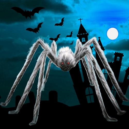 Halloween Deko Outdoor Große Spinne, 150cm Halloween-Haarspinnen Garten Horror Dekorations, Halloween Riesenspinne für Spinnennetz Tischdekoration Party Tür und Fenster Zubehör Aussen Accessories von Jaoucue