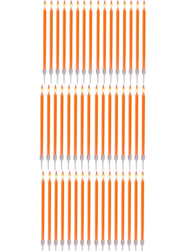 48 Geburtstagskerzen Lange Dünne mit Haltern - Größe 12 cm x 0,5 cm - Farbe Orange von Jaow