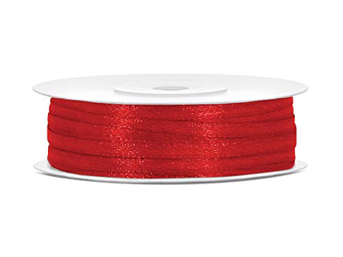 Satinband Polyester Schleifenband Seidenband Geschenkband 6/12/25/38/50/100 mm x 25 m (Größe 3mm x 25m - Farbe Rot) von Jaow