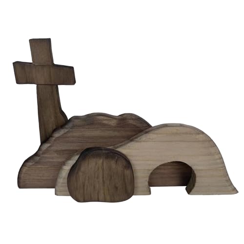 Ostern Religiöse Kreuz Home Ornament Osterdeko Frühling Dekoration Festival Party Zubehör Holz Handwerk Osterszene für Wohnzimmer Schlafzimmer Büro Tischdekoration (Brown, 23cm) von Jaoxiuozi