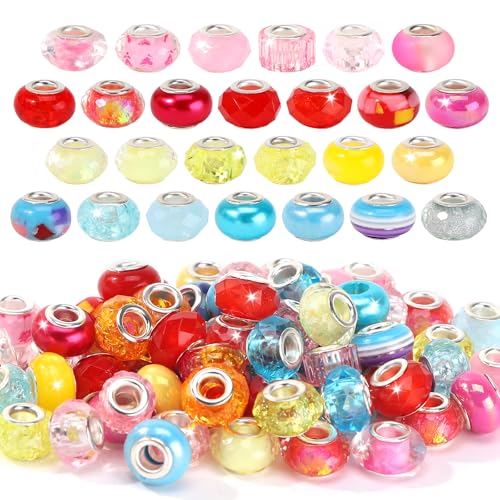 120 Stück Muranoglasperlen, großes Loch, Glasperlen, europäische Lampwork-Abstandshalter, Perlen, versilberte Kerne, Armband-Anhänger für Bastelarbeiten, Schmuckherstellung, 120 Stück, gemischt von Jaqakid