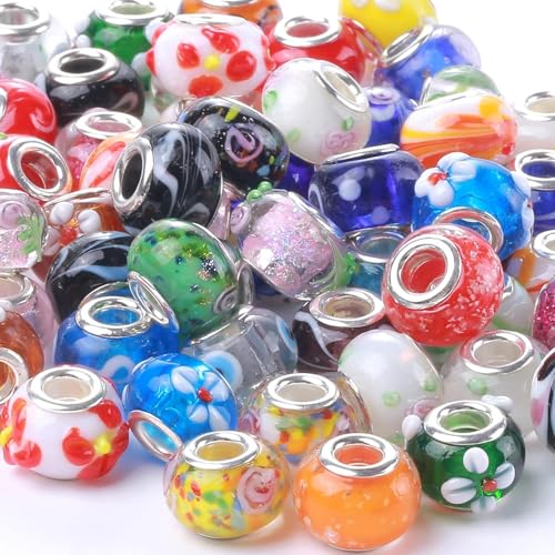 Glasperlen mit großem Loch, 14 mm, europäische Glasperlen, großes Loch, bunt, facettiert, Rondelle, Abstandshalter, Perlen mit Messingdoppelkernen für Bastelarbeiten, Charms, Armbänder, Halsketten, von Jaqakid