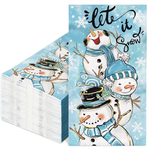 JarThenaAMCS 100 Stück Weihnachtsgäste-Servietten, Blau, Aquarell-Schneemann, Einweg-Papierservietten, Abendessen, Handservietten für Winter, Weihnachten, Party, Tischdekoration von JarThenaAMCS