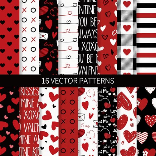 JarThenaAMCS 128 Blatt Valentinstag Muster Papier Rot Schwarz Liebe Herz Scrapbook Spezialpapier Doppelseitiges Dekoratives Kunstpapier für DIY Handwerk, 15,2 x 15,2 cm von JarThenaAMCS