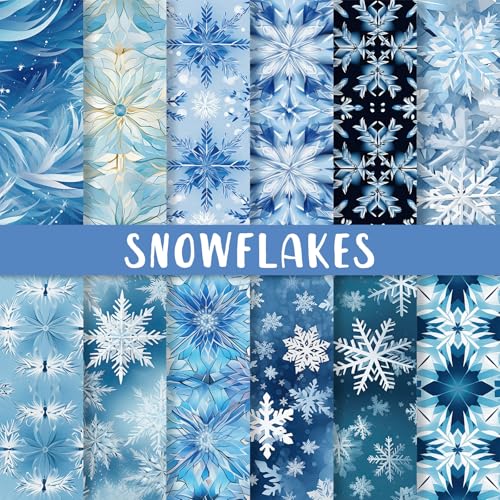 JarThenaAMCS 24 Blatt Weihnachtsmusterpapier, blaue Schneeflocke, Sammelalbum, Spezialpapier, doppelseitig, Eiskönigin, Winter, Kunstpapier für Weihnachten, Bastelbedarf, 30 x 30 cm von JarThenaAMCS