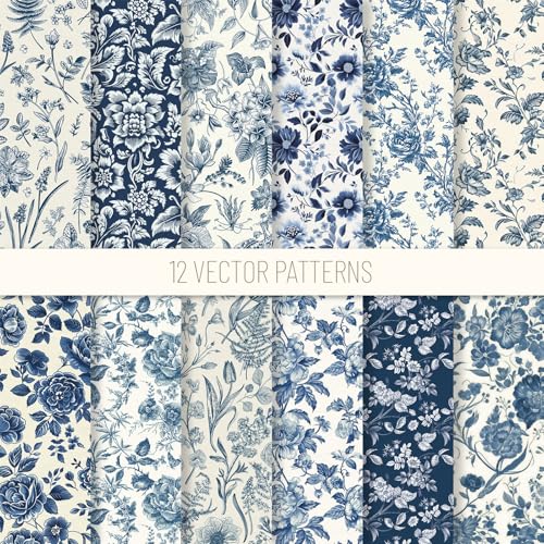 JarThenaAMCS 24 Blatt blaues Blumenmuster Papier Vintage Blume Scrapbook Spezialpapier doppelseitig Chinoiserie Bastelpapier für DIY Kartenherstellung Fotoalbum Dekor 15,2 x 15,2 cm von JarThenaAMCS