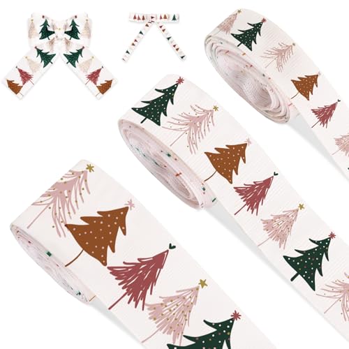 JarThenaAMCS 3 Rollen Boho-Weihnachtsbaum-Band, 13,7 m, buntes Ripsband, Winter, Weihnachten, Stoff, Bastelband für Kranz, Schleifen, Geschenkverpackungen, Bastelarbeiten von JarThenaAMCS