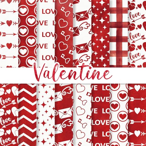 JarThenaAMCS 32 Blatt Valentinsmusterpapier Rot Weiß Liebe Herz Pfeil Scrapbook Spezialpapier Doppelseitiges Dekoratives Kunstpapier für DIY Bastelbedarf, 15,2 x 15,2 cm von JarThenaAMCS