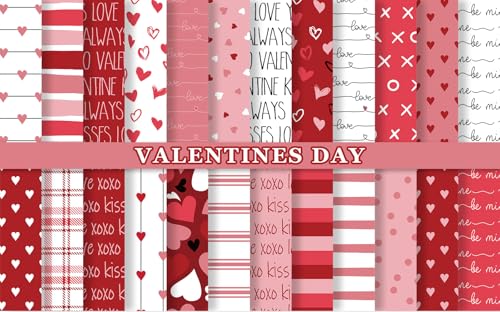 JarThenaAMCS 48 Blatt Valentinstag Muster Papier Rot Rosa Liebe Herz Doodle Scrapbook Spezialpapier Doppelseitiges dekoratives Kunstpapier für DIY Handwerk, 15,2 x 15,2 cm von JarThenaAMCS