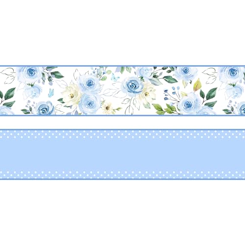 JarThenaAMCS Blaues Rosenband mit Drahtrand, Aquarell-Blumen-Bastelband, Stoffband für Frühlingskranz, Schleife, DIY-Verpackung, Party-Dekoration, 2 Rollen, 20 m von JarThenaAMCS