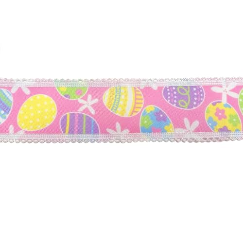 JarThenaAMCS Oster-Spitzenband mit Drahtrand, buntes Ei, Blumen-Bastelband, niedliches Stoffband für Frühlingskranz, Schleife, DIY, Verpackung, Party-Dekoration, 12 m von JarThenaAMCS