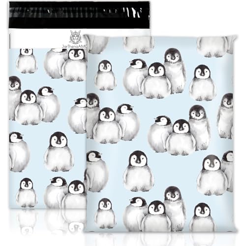 JarThenaAMCS Versandtaschen für Weihnachten, Winter, 25,4 x 33 cm, niedlicher Pinguin, Tier, selbstverschließend, Kunststoffverpackung, Versandtaschen für kleine Geschäftskleidung, 100 Stück von JarThenaAMCS