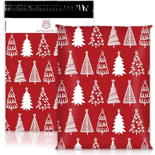 JarThenaAMCS Weihnachts-Versandtaschen, Kunststoff, 25,4 x 33 cm, Rot, 100 Stück von JarThenaAMCS