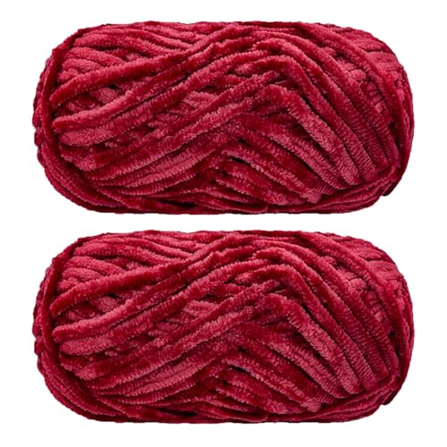 Jarsense Chenille-Garn zum Häkeln, weiches Samtgarn zum Stricken, super sperrig, 100 g zum Häkeln, Weben, Basteln, Rot, 2 Stück x 100 g von Jarsense