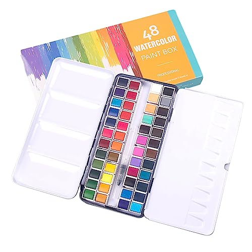 JasCherry Aquarellfarben Set, Aquarell Set in Tragbarer Blechdose, Aquarell Malkasten für Künstler, Anfänger, Kinder und Erwachsene, Einschließlich Wasserpinsel Stift, Nylonpinsel, Aquarellpapier von JasCherry