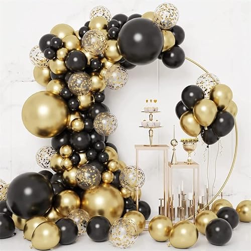 130pcs Schwarz und Gold Luftballons, Luftballons Girlande Bogen Kit, Schwarz Metall Gold und Metallic Konfetti Gold Ballons für Abschlussfeier Baby Shower Hochzeit Geburtstag Jahrestag von JasperKino