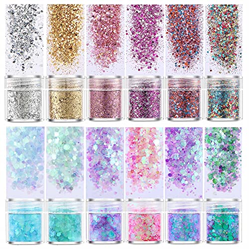 Jatidne Glitzer für Epoxidharz Glitzer Basteln Fein und Klobig Gemischt Glitzerpuder für Nägel, Resin, Farbe, Handwerk Wachsschmelzen von Jatidne