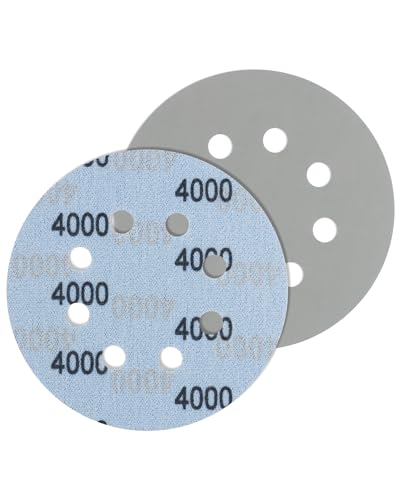 JatilEr 5 Stück Schleifpapier 125mm Klett Körnung 4000, Rund 8 Loch Fein Nasse Trockene Schleifscheiben Siliziumkarbid Exzenterschleifer Schleifpapi für Poliert Auto Metall Holz von JatilEr