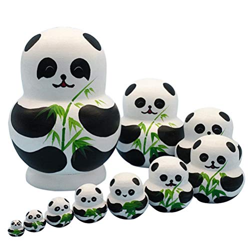 Jauarta 10 Stück Niedlicher Panda, Bemalte Russische Puppen, Holzpuppen-Set, Nesting-Puppen, Basteln (Schwarz, Weiß) von Jauarta