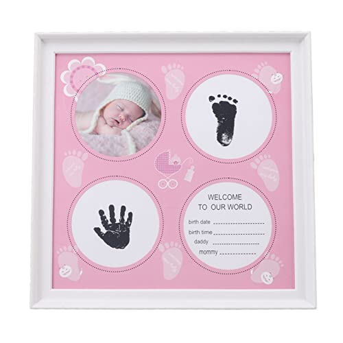 Jauarta Baby-Handabdruck-Fußabdruck-Set für Neugeborene, Jungen und Mädchen, Verschleißfestes Kunststoff-Dichtebrett, Baby-Abdruck-Rahmen-Set Zur Präsentation (Rosa) von Jauarta