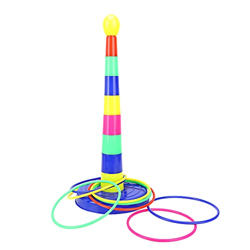 Jauarta Ringwurf-Kombi-Set, 1 Set Säulen, 8 Sets Ringe, Ringwurfspiel, Spielzeug Kinder und Erwachsene, Geburtstagsfeier, Werfen, Hinterhofspiele (Ringspielzeug) von Jauarta