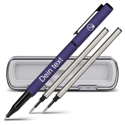 Jaucin Personalisierbarer Kugelschreiber mit Gravur, hochwertiger Schreiber, inkl. 2 Ersatzminen, ergonomisch für einfaches und weiches Schreiben (0,5 mm, Blau) von Jaucin