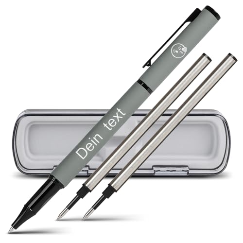Jaucin Personalisierbarer Kugelschreiber mit Gravur, hochwertiger Schreiber, inkl. 2 Ersatzminen, ergonomisch für einfaches und weiches Schreiben (0,5 mm, Grau) von Jaucin