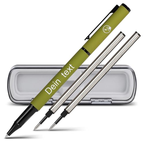 Jaucin Personalisierbarer Kugelschreiber mit Gravur, hochwertiger Schreiber, inkl. 2 Ersatzminen, ergonomisch für einfaches und weiches Schreiben (0,5 mm, Grün) von Jaucin