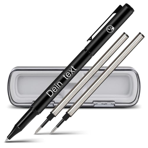 Jaucin Personalisierbarer Kugelschreiber mit Gravur, hochwertiger Schreiber, inkl. 2 Ersatzminen, ergonomisch für einfaches und weiches Schreiben (0,5 mm, Schwarz) von Jaucin