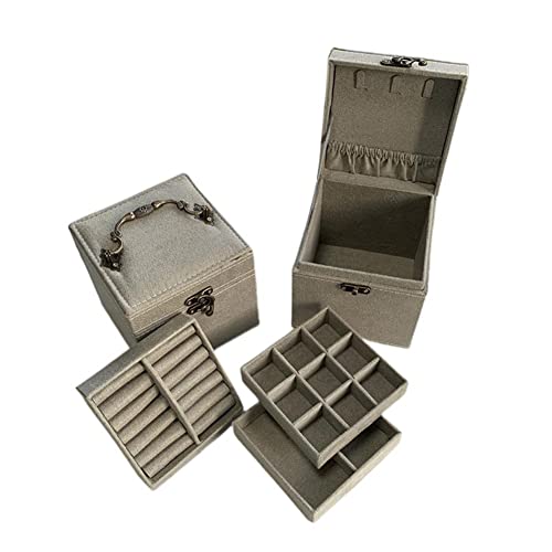 Schmuckkästchen,Dreilagige Kleine Schmuck Organizer Aufbewahrungsbox,Schmuckschatulle aus Samt,Schmuckbox Schmuckkoffer Reise für Damen,für Ohrringe Ringe Halsketten Armbänder Eitelkeit (Grau) von Jauhmui