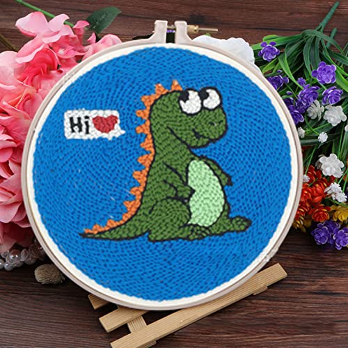 Stanznadel-Stickerei-Starter-Kit,Punch Needle Anfänger Handarbeit Set mit Muster,Garne,Stickrahmen,DIY Nadelspitzen Bastelset,für Kinder und Erwachsene,Geschenk,einfache Herstellung (Dinosaurier) von Jauhmui