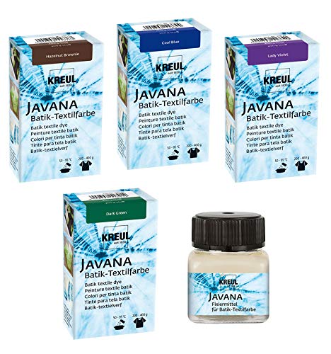 Javana Batikfarben Set 4 Plus 1, 4 Batik Textilfarben + Fixiermittel für Batik von Javana