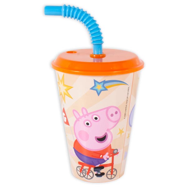 Peppa Wutz Trinkbecher mit Deckel und Trinkhalm, 430ml von Javoli