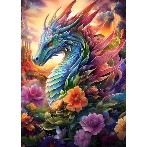 Jawecci Diamond Painting Erwachsene, 5D Drache Diamant Painting Bilder Erwachsene Anfänger, DIY Runde Steine Blume Diamant Kunst Set Diamant Malerei Kinder für Home Dekor 30x40cm von Jawecci