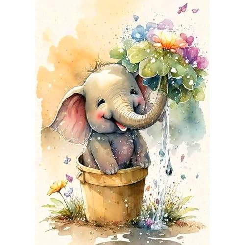 Jawecci Diamond Painting Erwachsene, 5D Elefant Diamant Painting Bilder Erwachsene Anfänger, DIY Runde Steine Tier Diamant Kunst Set Diamant Malerei Kinder für Home Dekor 30x40cm von Jawecci