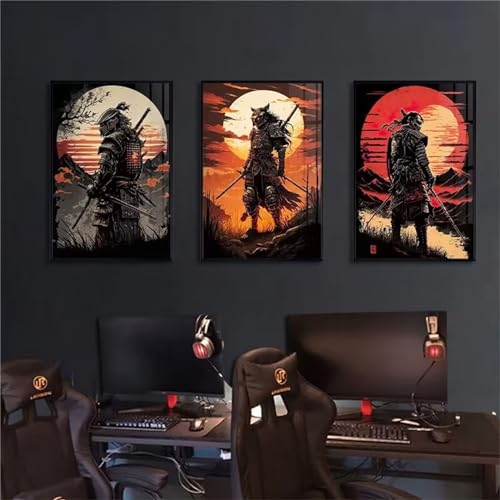 3 Pack Diamond Painting Erwachsene, 5D DIY Cross Stitch Stickerei Malerei Kits 30x40cm, Diamant Malerei Full Drill Kristall Set, Stickerei Kunsthandwerk House Wall Dekor (Japanischer Samurai) Y-381 von Jaxiaco