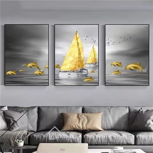 3 Pack Diamond Painting Erwachsene, 5D DIY Cross Stitch Stickerei Malerei Kits 30x40cm, Diamant Malerei Full Drill Kristall Set, Stickerei Kunsthandwerk House Wall Dekoration (Delphin Segelboot) Y-48 von Jaxiaco