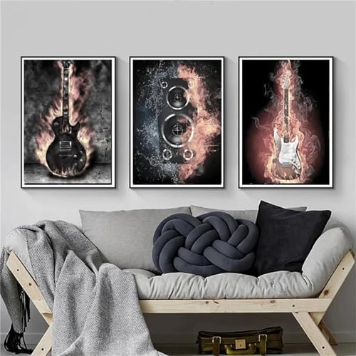 3 Stück Diamond Painting Full Set, 5D Diamant Painting Musik Gitarre Diamant Malerei DIY Diamant Painting Bilder Diamond Painting Set für Kinder Erwachsene Arts Craft Home Wand Decor 50x70cm G-82 von Jaxiaco