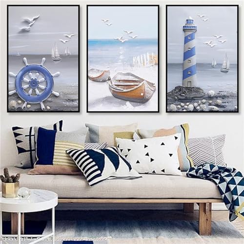 5D Diamant Painting Bilder, 3 Pack DIY Diamond Painting Mediterrane Landschaft, Diamond Painting Set für Erwachsene und Kinder, Mosaikherstellung, Diamant Malerei für Haus Dekoration, 30x40cm R-78 von Jaxiaco