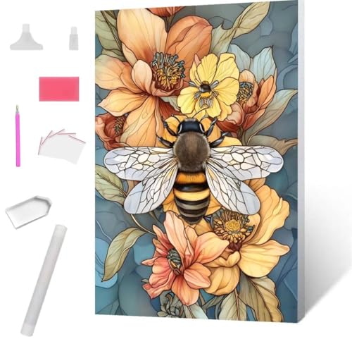 Bienenblumen Diamond Painting Erwachsene 30x40cm, DIY 5D Diamant Painting Bilder kinder Malen Nach Zahlen Set, Diamond Art Full Diamant Malerei Kunst Basteln für Weihnachten Home Wand Dekor S-627 von Jaxiaco